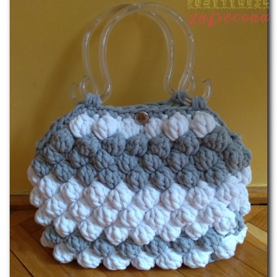 Torebka "puff stitch" biało-szara