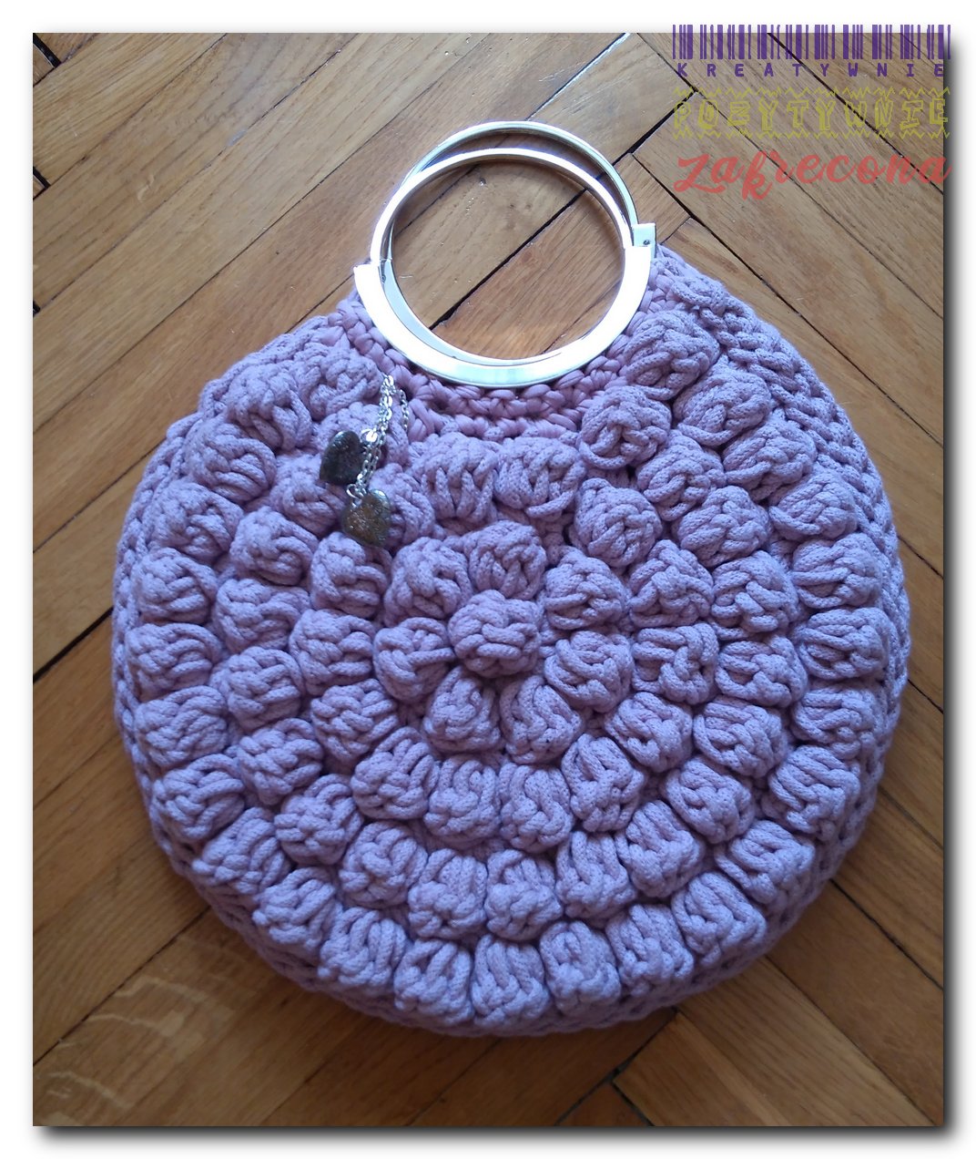 Wrzosowa torebka puff stitch