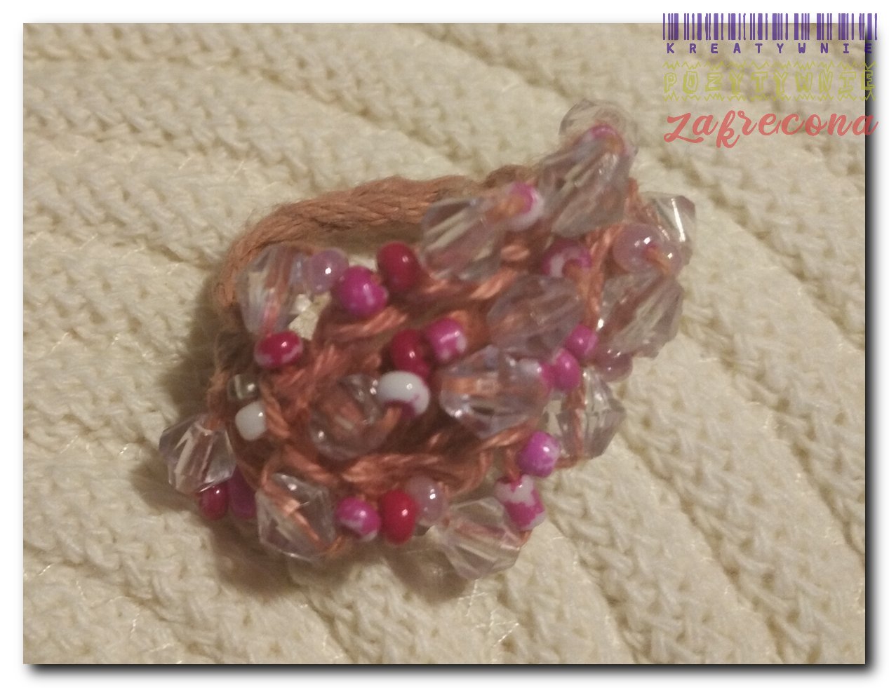 Pierścionek i bransoletka (różowe koraliki)