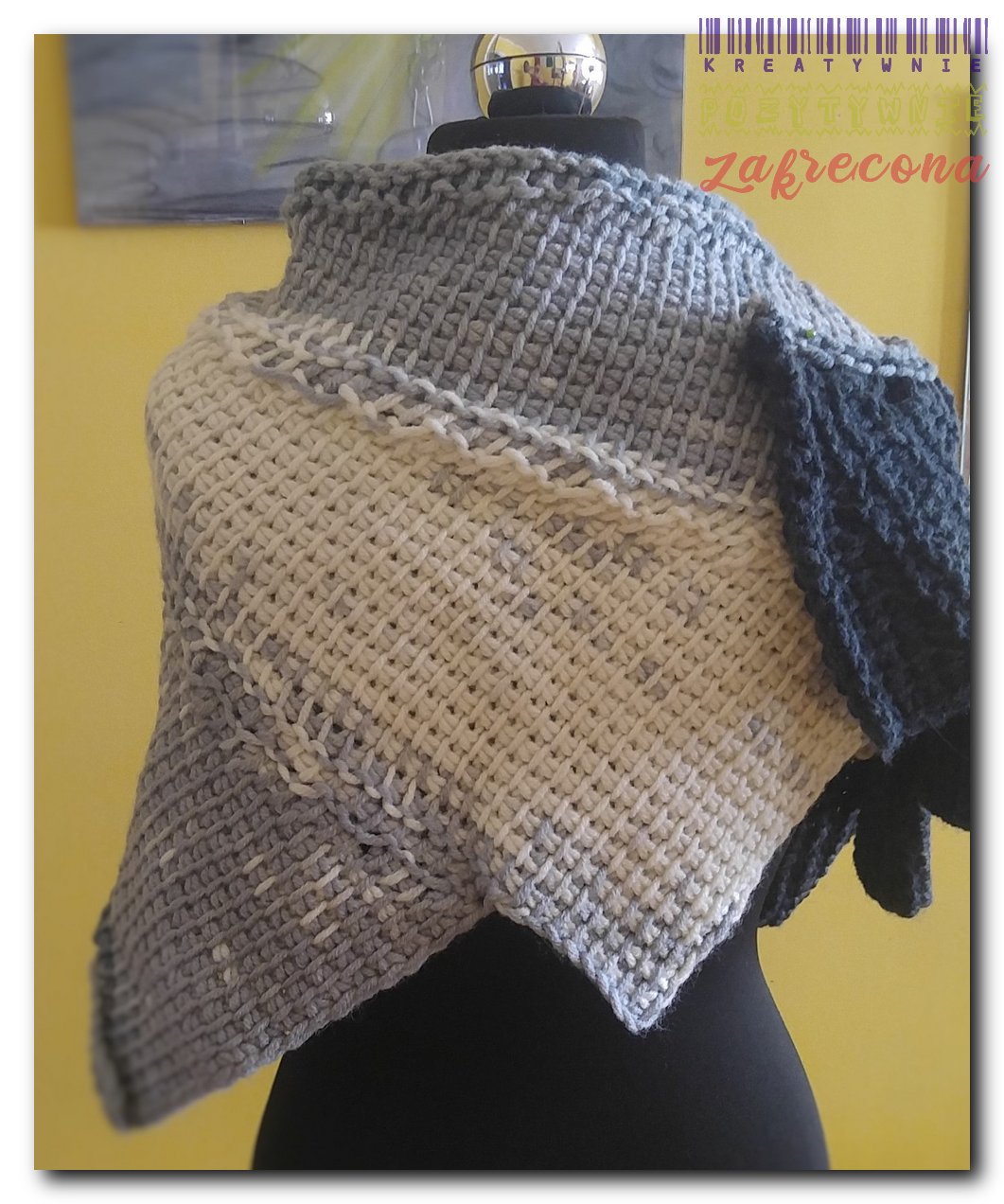 Szal "Ogon smoka" ściegiem tunezyjskim