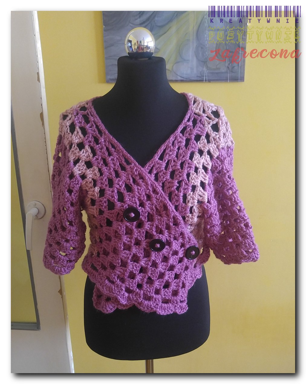 Różowy sweterek/Bolerko "granny stitch"