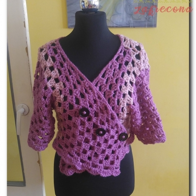 Różowy sweterek/Bolerko "granny stitch"