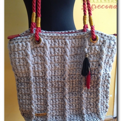 Szaro-czerwona shopperka