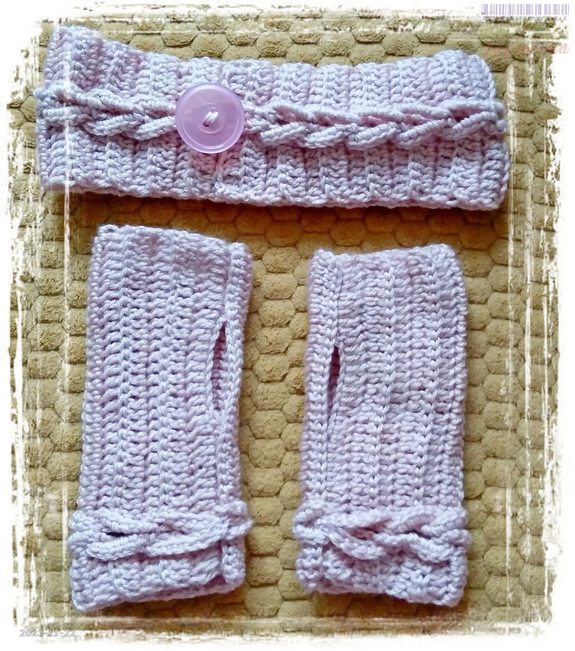 Opaska i rękawiczki "Warkocz"