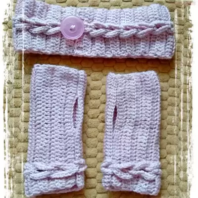 Opaska i rękawiczki "Warkocz"